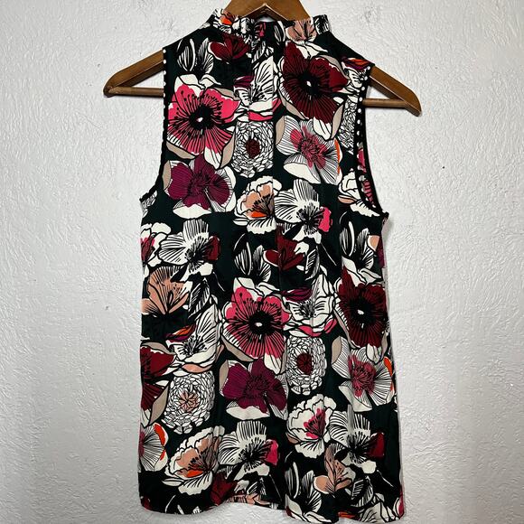 Trina Turk Silk Tunic Blouse Floral Print Top Black Pink - M - Picture 6 of 8